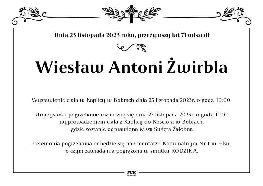 Wiesław Antoni Żwirbla - nekrolog